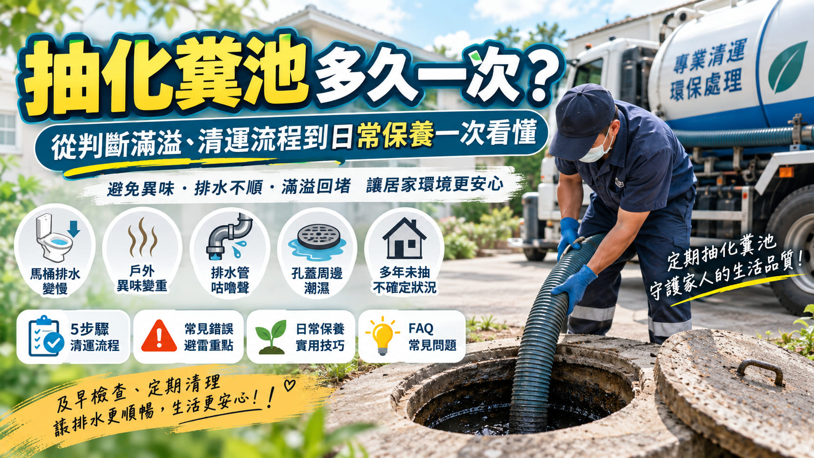 抽化糞池多久一次？從判斷滿溢、清運流程到日常保養一次看懂